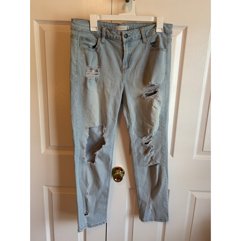 Cello Womens Distressed Skinny Jeans Light Wash Ripped Denim Size 11